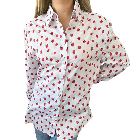 CHANEL Vintage 99S CC Logo Flower Print Shirt Top #44 Light Blue [106022] - Picture 1 of 11